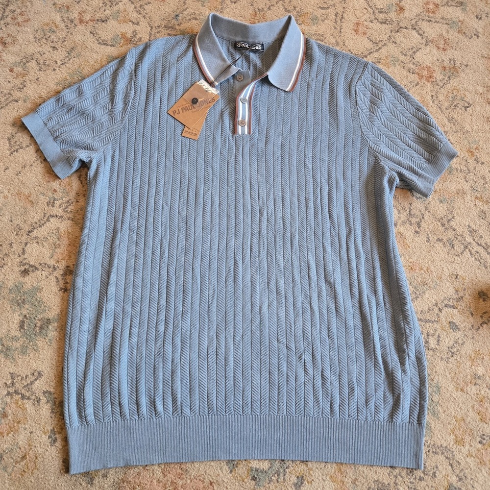 PJ Paul Jones Button Polo Shirt Men XL Perry Winkle Knit VTG 50s Look NWT
